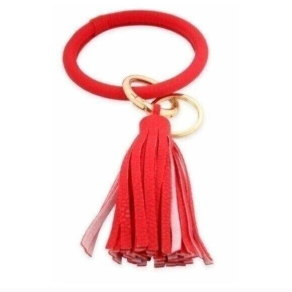 RED FAUX LEATHER KEY RING. NEW. - Picture 1 of 2